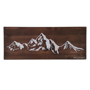 Ξύλινο κάδρο με καρφιά & κλωστές "Mountain Peaks" 50x20cm - πίνακες & κάδρα, χειμώνας
