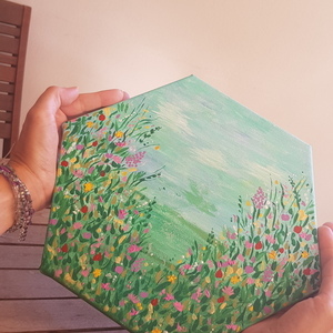 Πίνακας ζωγραφικής με λουλούδια σε εξάγωνο καμβά - πίνακες & κάδρα, καμβάς - 4