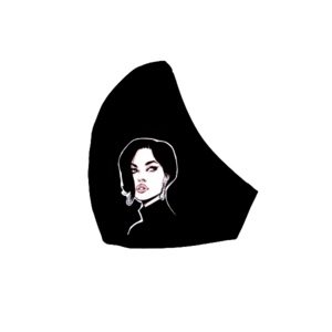 35.Μάσκα βαμβακερή-πολλαπλών χρήσεων-Σχέδιο "Pop Art Lady in Black". - βαμβάκι, χειροποίητα, unisex, πλενόμενο, μάσκες προσώπου