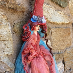 Διακοσμητική χειροποίητη Κούκλα "Μάγισσα Μικρή" 60 εκ. Κόκκινο με Τυρκουάζ - κορίτσι, διακόσμηση, διακοσμητικά, διακόσμηση σαλονιού, κούκλες - 2