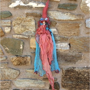 Διακοσμητική χειροποίητη Κούκλα "Μάγισσα Μικρή" 60 εκ. Κόκκινο με Τυρκουάζ - κορίτσι, διακόσμηση, διακοσμητικά, διακόσμηση σαλονιού, κούκλες - 5