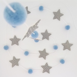 Διακοσμητική Γιρλάντα με γαλάζια Πον Πον και Υφασμάτινα Πουά Αστέρια - αγόρι, αστέρι, γιρλάντες, pom pom, αγορίστικο - 3