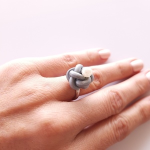 "Elisabeth" Χειροποίητο δαχτυλίδι από πηλό - μαργαριτάρι, πηλός, αυξομειούμενα - 2