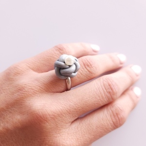 "Elisabeth" Χειροποίητο δαχτυλίδι από πηλό - μαργαριτάρι, πηλός, αυξομειούμενα - 3