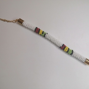 African style Βραχιόλι με χάντρες crochet knitted white - χάντρες, χεριού, αυξομειούμενα - 2