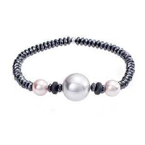 Γυναικείο βραχιόλι με αιματίτες και πέρλες (shell pearls). R/PE054 - ημιπολύτιμες πέτρες, αιματίτης, πέρλες, χεριού
