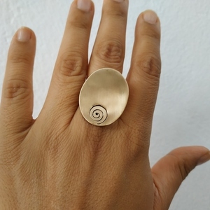 Χειροποίητο μεγάλο οβαλ ρυθμιζόμενο δαχτυλίδι με σπιράλ - ορείχαλκος, boho, μεγάλα, αυξομειούμενα - 4
