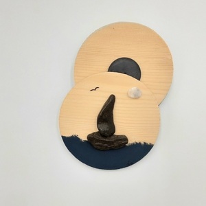 Μαγνητάκι ξύλινο με παράσταση από βότσαλα, καράβι (9cm) - ξύλο, χειροποίητα, διακοσμητικά, ιδεά για δώρο, μαγνητάκια ψυγείου - 2