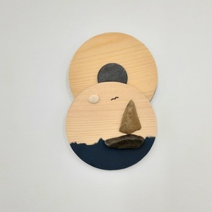 Ξύλινο μαγνητάκι με παράσταση από βότσαλα, καράβι (9cm) - ξύλο, χειροποίητα, διακοσμητικά, ιδεά για δώρο, μαγνητάκια ψυγείου - 2