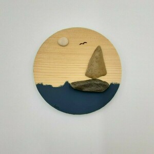 Ξύλινο μαγνητάκι με παράσταση από βότσαλα, καράβι (9cm) - ξύλο, χειροποίητα, διακοσμητικά, ιδεά για δώρο, μαγνητάκια ψυγείου - 4