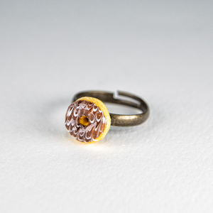 Κοσμήματα Μινιατούρες Δαχτυλίδι “ντόνατ με γλάσο και σχέδια σοκολάτας” - πηλός, μικρά, boho, μπρούντζος, αυξομειούμενα - 2