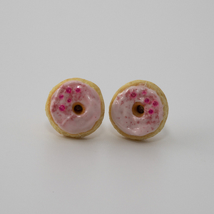 Κοσμήματα Μινιατούρες Σκουλαρίκια καρφωτά “Ντόνατς με γλάσο φράουλας” - πηλός, καρφωτά, μικρά, ατσάλι, boho