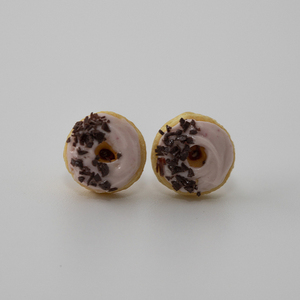 Κοσμήματα Μινιατούρες Σκουλαρίκια καρφωτά “Ντόνατς με γλάσο φράουλας” - πηλός, καρφωτά, μικρά, ατσάλι, boho - 2