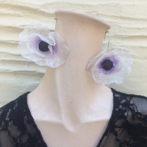Σκουλαρίκια "Anemone"από πλέγμα τιτανίου - λουλούδι, κρεμαστά, μεγάλα, δώρα για γυναίκες - 2