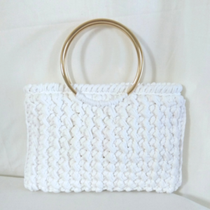 Χειροποίητη Crochet Λευκή Τσάντα - clutch, all day, χειρός, πλεκτές τσάντες
