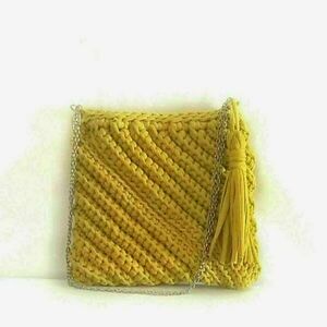 Κίτρινη Crochet Τσάντα Ώμου - ώμου, all day, πλεκτές τσάντες - 2