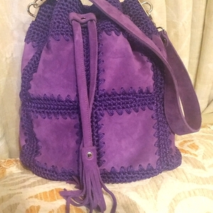 Δερμάτινη τσάντα suede πλεκτή χειροποίητη - δέρμα, ώμου, πουγκί, μεγάλες, πλεκτές τσάντες - 2