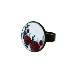 Roses in Burgundy | Χειροποίητο δαχτυλίδι με λουλούδια από πολυμερικό πηλό (αυξομειούμενο, μπρούτζος) - vintage, τριαντάφυλλο, πηλός, λουλούδι, αυξομειούμενα - 3