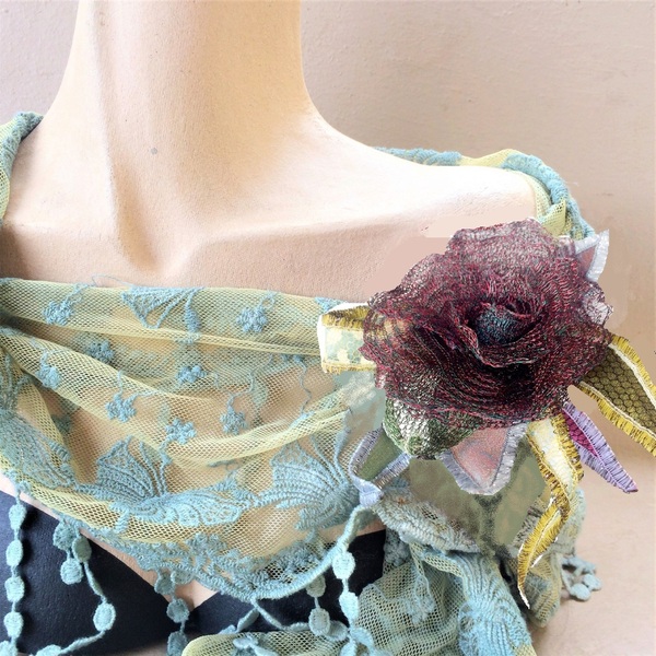 Καρφίτσα με Λουλούδι από πλέγμα τιτανίου σε 2 σχέδια - ύφασμα, τριαντάφυλλο, δώρα για δασκάλες - 2