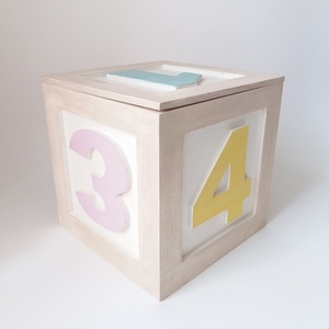 Ξύλινος κύβος με αριθμούς 12×12εκ. και παστέλ αποχρώσεις - δώρα για βάπτιση, κύβος, ξύλινα παιχνίδια, 1-2 ετών - 3