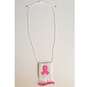 Κολιέ μακρύ Ροζ κορδέλα (Pink Ribbon) - γυναικεία, μακραμέ, χάντρες, μακριά - 3