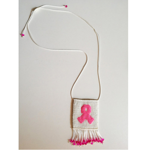 Κολιέ μακρύ Ροζ κορδέλα (Pink Ribbon) - γυναικεία, μακραμέ, χάντρες, μακριά - 4