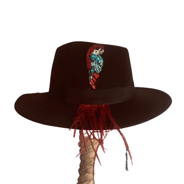Καπέλο μάλλινο / χειμωνιάτικο - Parrot - φτερό, καπέλο