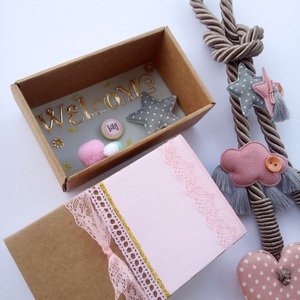 Baby Gift Box Set of 3 Παιδικό Γούρι Φυλαχτό - Ματάκι για Νεογέννητο με Καρδούλα, γράμματα GIRL από ξύλο 11 εκ, ευχετήρια κάρτα IN A BOX - κορίτσι, σετ δώρου, φυλαχτά - 3