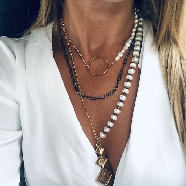 Fresh water pearls necklace - μοντέρνο, μαργαριτάρι, γυναικεία, κοντά - 2