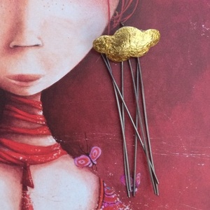 Ασημένια σκουλαρίκια με επιχρύσωση "Σύννεφο-Βροχή" - ασήμι, επιχρυσωμένα, αγάπη, κρεμαστά, μεγάλα - 4