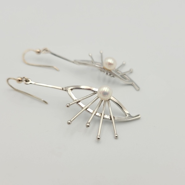 Κρεμαστά σκουλαρίκια από ασήμι 925 με μαργαριτάρι - ασήμι, γεωμετρικά σχέδια, κρεμαστά, μεγάλα - 4