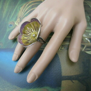 Μεγάλο ασημένιο δαχτυλίδι "Λουλούδι" με σμάλτο (2 χρώματα) - ασήμι, ασήμι 925, σμάλτος, λουλούδι, σταθερά, μεγάλα, δώρα γενεθλίων - 5