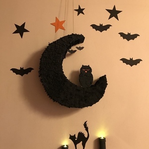 Πινιάτα halloween φεγγάρι με κουκουβάγια ύψος 50 εκ. - halloween, πινιάτες - 3