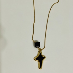 Αλυσίδα από ατσάλι με σταυρό και κεραμική χάντρα - σταυρός, κοντά, ατσάλι, επιχρυσωμένο στοιχείο - 4