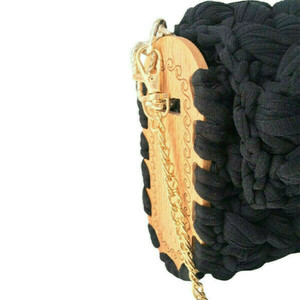 Χειροποίητη μαύρη τσάντα πλέξη με μασίφ ξύλο οξιάς - ξύλο, ώμου, πλεκτές τσάντες - 2