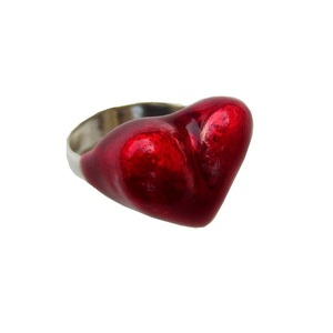 Ασημένιο χειροποίητο δαχτυλίδι "καρδιά" σε κόκκινο και χρυσό - ασήμι, ασήμι 925, καρδιά, αγάπη, σταθερά