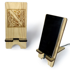Ξύλινη βάση stand φόρτισης κινητού "Celtic" μονόγραμμα - όνομα - μονόγραμμα, personalised, χάραξη, αξεσουάρ γραφείου - 2