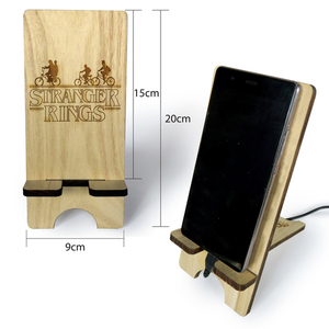 Ξύλινη βάση stand φόρτισης κινητού "Stranger rings" - ξύλο, personalised, χάραξη, αξεσουάρ γραφείου - 2