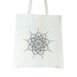 Τσάντα πάνινη tote bag από 100% βαμβακερό ύφασμα κεντημένη στο χέρι, σχέδιο "Mandala" - ύφασμα, ώμου, tote, πάνινες τσάντες
