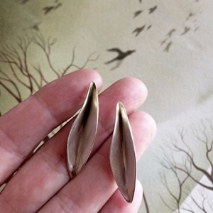 Ασημένια χειροποίητα σκουλαρίκια "φύλλα ελιάς" - ασήμι, καρφωτά, μικρά - 5