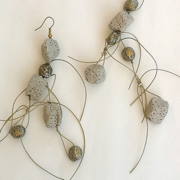 Σκουλαρίκια με λάβα - πέτρες, κρεμαστά, μεγάλα - 4
