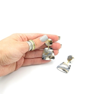 Marble geometric earrings - γεωμετρικά σκουλαρίκια με εφέ μάρμαρο από πολυμερικό πηλό - πηλός, χειροποίητα, minimal, καρφωτά - 2