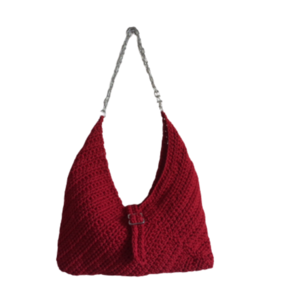 Πλεκτή κόκκινη τσάντα φάκελος με ασημί αλυσίδα. Υψος 35εκ. Μήκος 35εκ. - νήμα, ώμου, all day, πλεκτή, πλεκτές τσάντες