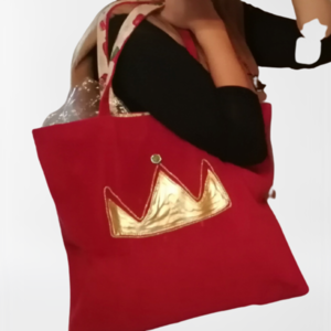 Τσάντα ,από κόκκινο βελουτέ ύφασμα,40χ45cm - ύφασμα, ώμου, χριστούγεννα, χριστουγεννιάτικα δώρα - 3