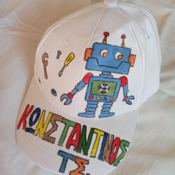 παιδικό καπέλο jockey με όνομα και θέμα ρομπότ ( robot ) - όνομα - μονόγραμμα, personalised, καπέλα, δώρα για αγόρια - 3