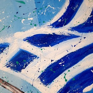 Greek flag. Χειροποιητος πίνακας ζωγραφικης με την ελληνική σημαία σε abstract διάθεση. Διασταση 30χ40χ4 - πίνακες & κάδρα, χειροποίητα, πίνακες ζωγραφικής - 3