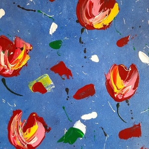 Χειροποίητος πίνακας ζωγραφικης με λουλούδια abstract σε μπλε αποχρωσεις-Υψοςκαι πλάτος 40εκ-βάθος4εκ - πίνακες & κάδρα, πίνακες ζωγραφικής - 2