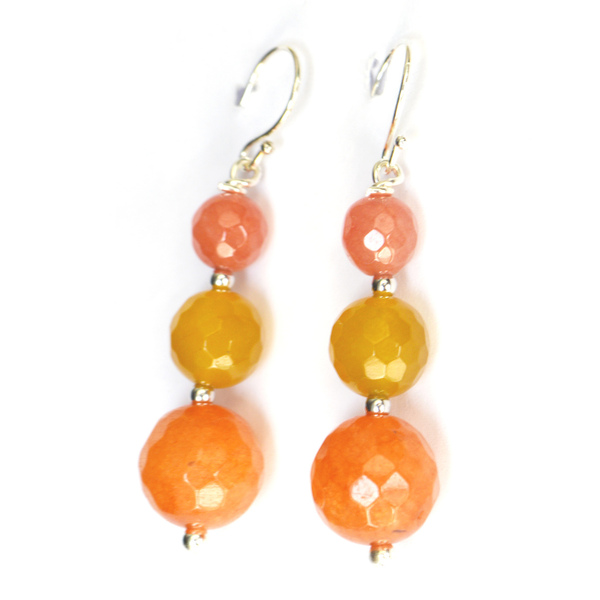 Τριπλά σκουλαρίκια πορτοκαλί ασήμι - statement, ασήμι, ημιπολύτιμες πέτρες, πέτρες, romantic, boho, ethnic, κρεμαστά - 3