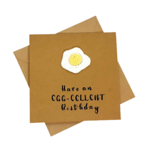 Ευχετήρια κάρτα γενεθλίων - Αυγό τηγανητό - crochet, γενέθλια, αυγό, χιουμοριστικό