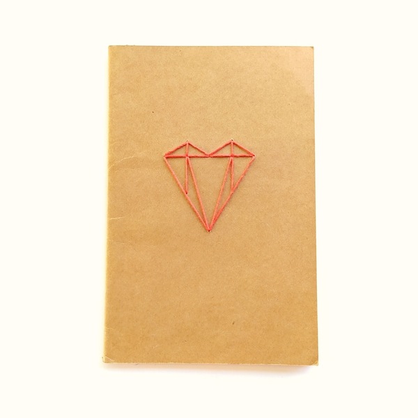 Τετράδιο με κεντημένο πορτοκαλί διαμάντι - κεντητά, χαρτί, δώρο, τετράδια & σημειωματάρια